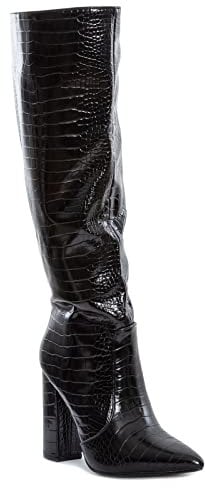 Toocool - Stivali Donna Scarpe a Punta Coccodrillo Ginocchio Tacchi Alti X8062 [36,Nero]