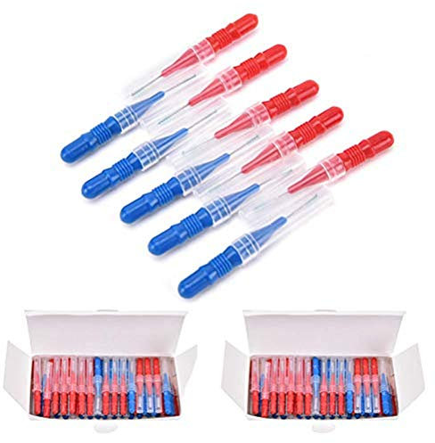 DMZK Pulizia dei Denti,50 pezzi Scovolini per Denti Spazzola Interdentale Professionali,Blu e rosso