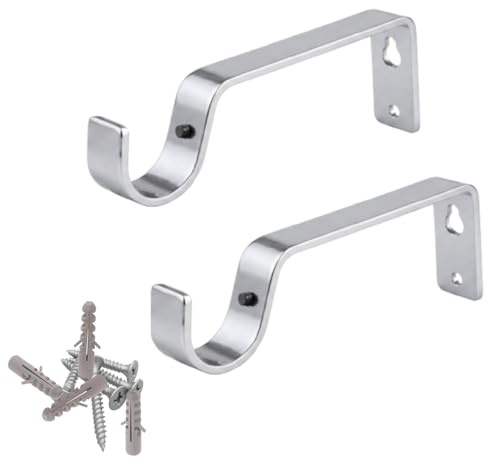 HomeElabador® Lot de 2 supports muraux en métal pour tringle à rideau de 28 mm argenté robuste avec vis pour tringle à rideau