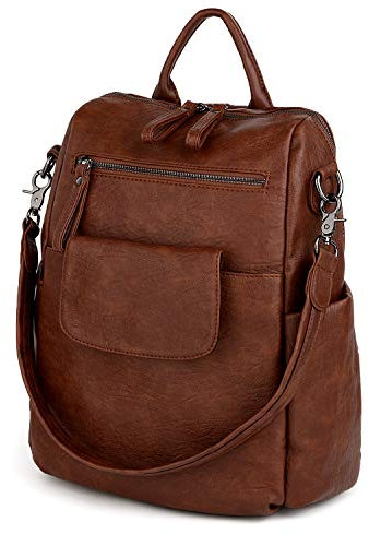UTO Rucksack Damen Elegant mit Schultergurt Modischer Multifunktionsrucksack Schultertasche Herren PU Leder Backpack Kompartiment Reißverschluss Umhängetasche Schule Schulrucksack Handtasche Mix Braun