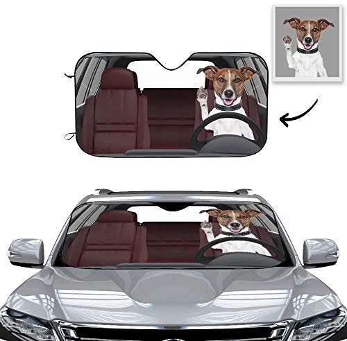 Personalisierte Frontscheibenabdeckung mit Foto Visierschutz Scheibenfrostschutz gegen Sonnen Schnee EIS Frost Universell für Autos und SUV Winter Sommer Lustiges Geschenk 76 x 140 cm