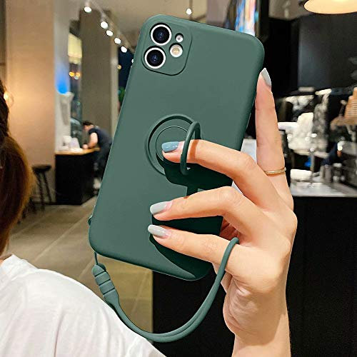 Pepmune for iPhone 11 Pro Case Liquid Silicone with Ring Holder Kickstand Magnetic Car Mount Detachable Wrist Strap Shockproof Soft Protective Cover for iPhone 11 Pro-Blackish green