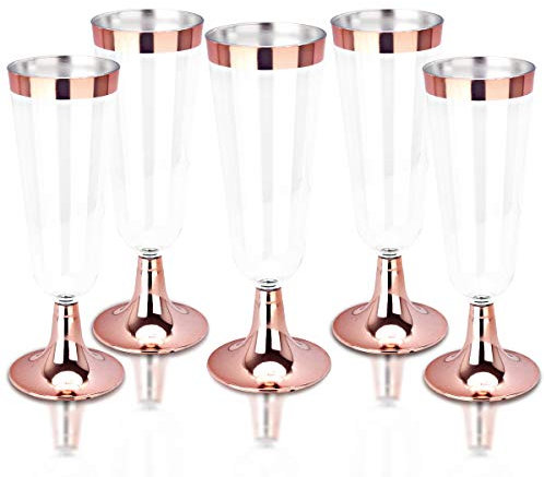 bUCLA Confezione da 100 bicchieri da champagne in plastica oro rosa – 141,7 ml con bordo in oro rosa – Bicchieri usa e getta in oro rosa – ideali per festa della mamma, feste, matrimoni