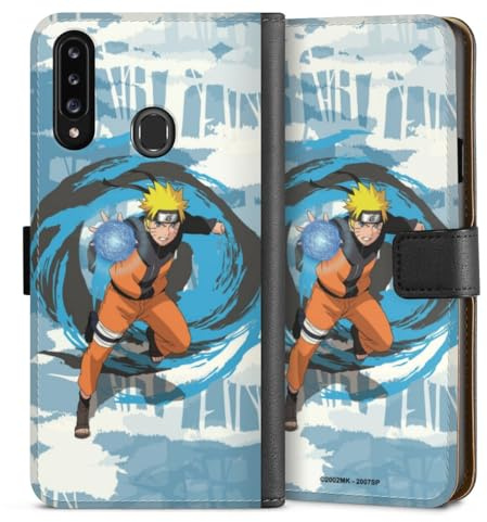 DeinDesign Klapphülle kompatibel mit Samsung Galaxy A20s Handyhülle aus Kunst Leder schwarz Flip Case Offizielles Lizenzprodukt Manga Naruto Shippuden