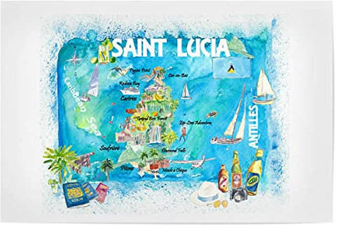 artboxONE Poster 30x20 cm Reise Saint Lucia Illustrierte Karte - Bild Saint Lucia Castries Illustration
