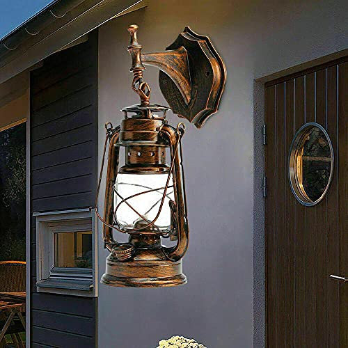 Futchoy Retro Außenwandhalterung Leuchte Latern Wandleuchte Veranda Gartenleuchte Lampe Flurlicht Garten Wandlampe E27 38cm*18cm warmweiß, Bronze (LED Petroleumlampe)