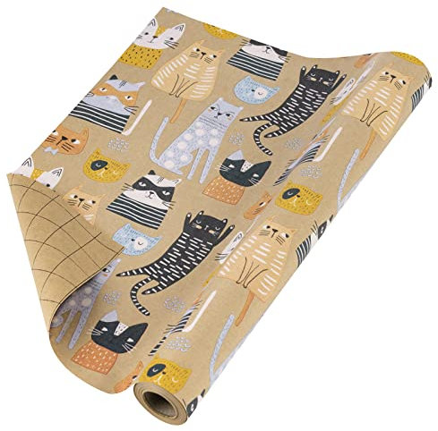 RUSPEPA Rouleau De Papier D'Emballage Kraft - Motif Chat Pour Toutes Les Occasions - 43 cm X 10 m