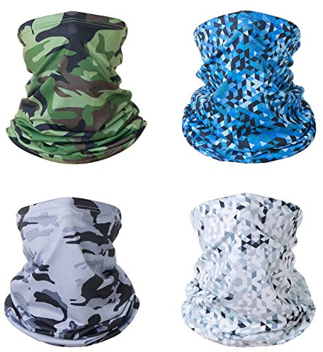 Snoods for Men 4Pack Multifunctional Headwear Washable Face Coverings Bandana Face Mask Bandanas for Men Windproof Neck Gaiter Scarf