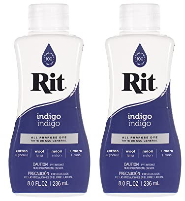 Rit Dye Mehrzweck-Flüssigkeit, 237 ml, ideal für Kleidung, Accessoires, Dekoration und vieles mehr, 2er-Pack, Indigo