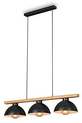 BRILONER Leuchten Pendelleuchte, Pendellampe retro, Hängelampe vintage, 3x E27, max. 40 Watt, Esszimmerlampe, Metall-Holz, Schwarz, 980x250x1035mm (LxBxH) 4046-035