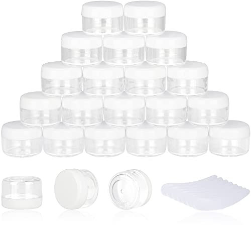 Lot de 100 pots vides de 5 g avec couvercles, petits pots à échantillons avec 8 mini spatules pour maquillage, huiles, lotion, poudre, peinture, bijoux, baumes à lèvres (couvercle blanc)