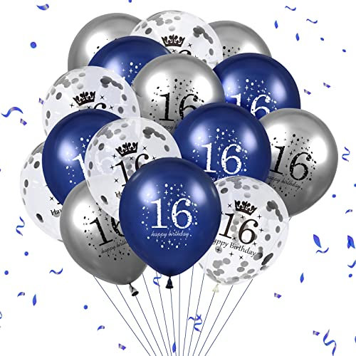 Luftballons 16. Geburtstag, 15 Stück Marineblau Silber Happy 16. Geburtstagsballons, Blaue silberne 16. Geburtstag party Dekorations Luftballons für Jungen Mädchen 16. Geburtstag dekor