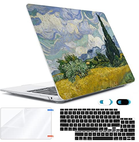 HOHAIYOO Compatibile con MacBook Air 13 Case 2022 2021 2020-2018 Release M1 A2337 A2179 A1932 con Touch ID, custodia rigida + skin per tastiera + cover webcam + pellicola proteggi schermo, paesaggio