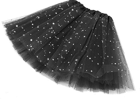 WLLHYF MädchenTutuRöcke 3 Lagig Tüll Pailletten Stern Ballett Tutu Rock Prinzessin Weihnachtsrock für Mädchen Kleinkinder 2–8 Jahre Schwarz