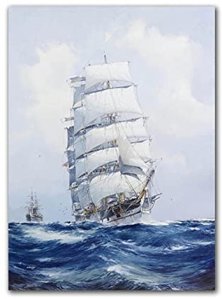 QITEX Bilder auf Leinwand (50x70cm) Kein Rahmen Segelschiff Seascape Dekorative Bild Segelboot Gemälde Leinwand Gemälde für Wohnzimmer Wand Bilder Poster Gemälde Wohnkultur