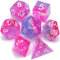 Haxtec Sharp Edge DND Würfel Set Rosa Lila Blau Harz Würfel Iridence Inklusion mit Würfel Fall D&D Würfel für RPG Rollenspiel Spiele Dungeons und Drachen Geschenk