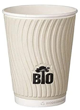 Tessera Bio Products Q530014EGT Lot de 25 gobelets en carton à double paroi à base d'eau avec paroi extérieure en relief Motif arbre bio Gris Capacité 12oz Hauteur 90 mm