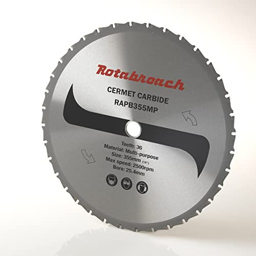 Rotabroach Chop Saw Blade for Multi-Purpose - RAPB355MP Metal Cutting Cermet Tipped Blade for Circular Saws | 355mm Durable Cutter High Max Speed 2500 RPM