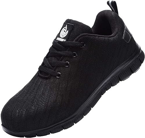 DYKHMILY Arbeitsschuhe Herren S1 Leichte Sicherheitsschuhe S1 Leichte Stahlkappenschuhe Sportlich Trekking Turnschuhe Anti-Smashing (Schwarz,43EU)