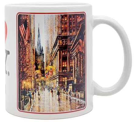 DESSAPT Arts - J'aime NY/I LOVE NY - Wall Street - Mug Céramique 325 ml - Tasse-Cadeau Unique avec les Magnifiques Paysages New-Yorkais - Blanc Brillant