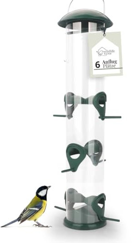 WILDLIFE HOME Körner Mangeoire pour oiseaux I 40 cm avec 6 endroits d'approche I Station d'alimentation à suspendre pour oiseaux sauvages Grains Silo d'alimentation