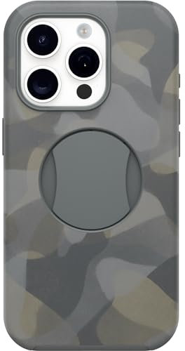 OtterBox OtterGrip Symmetry Series Schutzhülle für iPhone 15 Pro, integrierte Griffigkeit, schlanke Hülle, rastet an MagSafe EIN, erhöhte Kanten schützen Kamera und Bildschirm, Grau
