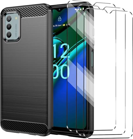 Case Compatible with NOKIA G42 5G Cover with 3 Pack Tempered Glass Screen Protector for NOKIA G42 5G, Slim Fit Soft TPU Shockproof Anti-Scratch Phone Case Cover - Black