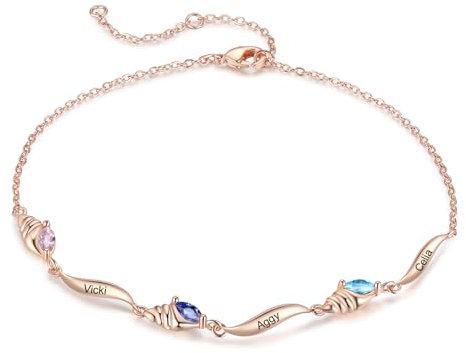 kaululu Personalisiertes Damen Armband mit Namen Armband mit Gravur Mutter Geburtsstein Armband Mädchen Armband Personalisierter Schmuck Geschenke Muttertagsgeschenk