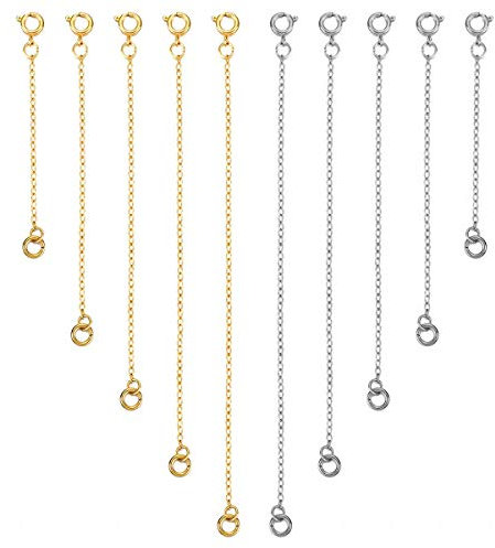 Ensemble d'Extension de Collier en Acier Inoxydable - 10 Pièces, Rallonge de Chaîne, Or & Argent, Différentes Tailles et Styles pour la Fabrication DIY de Colliers et Bracelets.
