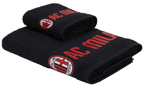 AC Milan GIL S.R.L Handtuch-Set, 50 x 100 – 100% Baumwolle, Gewicht: 400 g/m² – Schwarz, Classic Crest. Für alle Rossoneri Fans – Offizielles Produkt
