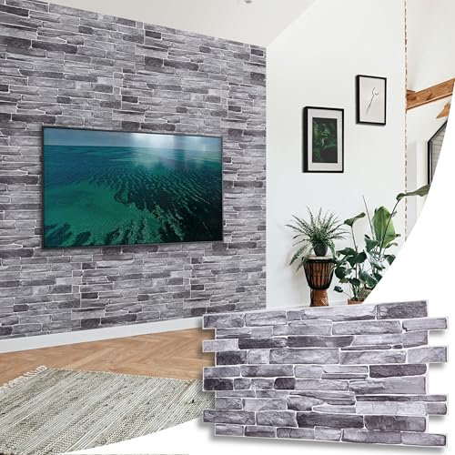 NOVECRAFTO Stone Slate Effect 3D Wall Panels - 12 Sheets Covering 5.53 sqm | 59.52 sqf - Decorative PVC Plastic Cladding Panels - 96 cm x 48 cm | 37.80 x 18.90 in - Silver Grey 3D Stone Slate Effect