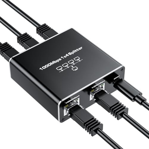 Répartiteur Ethernet 1 vers 4 haute vitesse 1000 Mbps, adaptateur répartiteur Gigabit RJ45 BolAAzuL 1 en 4 sorties femelles, câble LAN/Internet Cat 8/7/6/5/5e Répartiteur réseau 1 x 4 | Plug & Play |