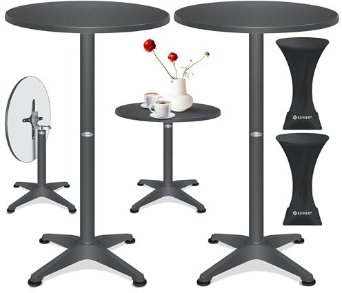 KESSER® - 2in1 Table Haute Table de bistrot avec Housse en Aluminium INOX | réglable en Hauteur | Table de fête Table | in & Outdoor | Table de réception | 4 Pieds, Ø 80 cm, Anthracite, 2er Set