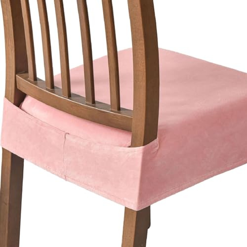 ZRCYXDW Elasticizzato Coprisedia in Velluto-rosa-4 Pezzi | Coprisedie Senza Schienale Rimovibile e Lavabile, Fodera Protettiva per Sedie da Cucina e Sala da Pranzo