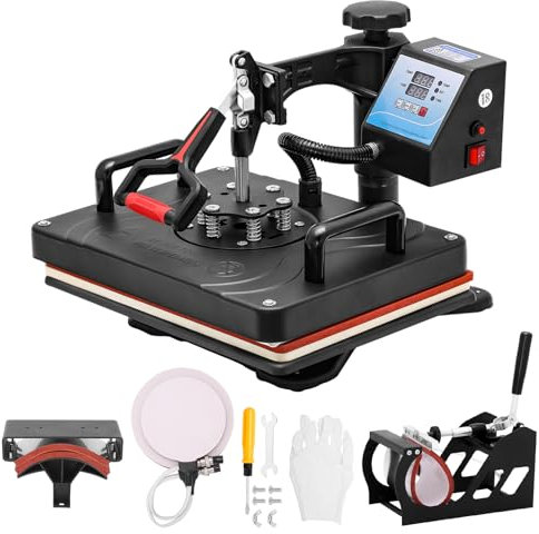 Dekaim Heat Press Machine 5 in 1 29x38cm Sublimation Printing Swing Away 360 Degree for T Shirts Mug Hat Plate Cap Mouse Pads Dual Digital Control Multifunctional