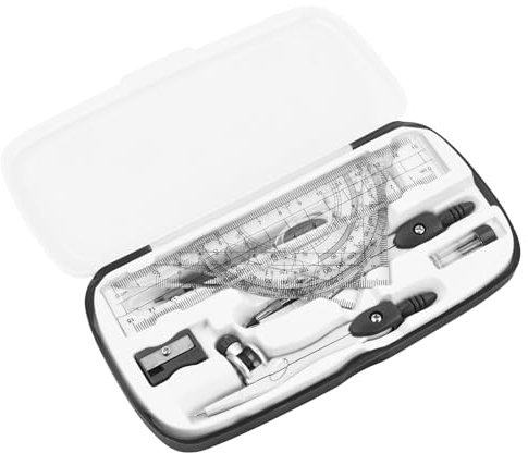 Geometry Sets For Exams, 10 Pcs Protractor and Compass Set, Maths Sets for Secondary School, Ruler Set with Storage Box, Protractor Set, Geometry Compasses Set for Drafting and Drawing (Black)