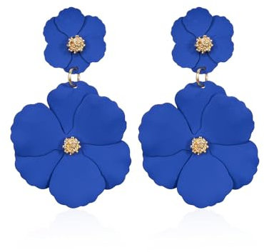 TOFBS Ohrringe Damen Mädchen Blumen Tropfen Lange Matte Metal Ohrringe Boho Vintage Blütenblatt Modeschmuck Geschenke Zubehör