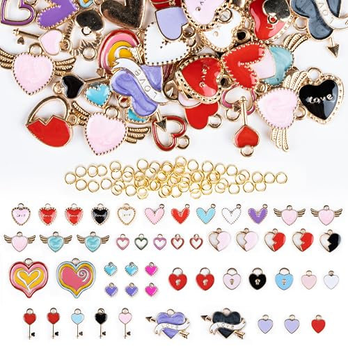Foshird 50 Stück Emaille Charms Anhänger für Armbänder Charm Armband Schmuckherstellung Zubehör für DIY Ohrringe Halskette Schlüsselanhänger Basteln (Herz)