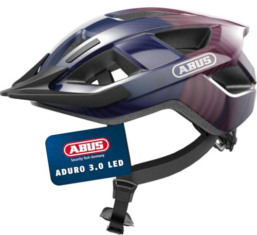 ABUS Fahrradhelm Aduro 3.0 LED - Sportiver City-Helm in stilvollem Design für alltägliche und sportliche Touren - mit Rücklicht - für Damen und Herren - Größe M, Violett