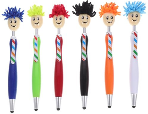 CBPNEISEK 6pcs Mop Head Pens, Funny Pens, Creative Plush Hair Mop Head Ballpoint Pens, Cartoon Students Writing Pen for Kids Adults School Office Home/4432