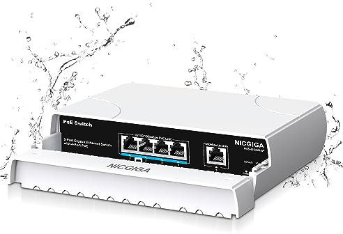 Commutateur PoE Gigabit étanche à 4 ports avec 4 ports PoE+@78 W + port de liaison montante 1000 Mbps, NICGIGA Outdoor 5 ports IEEE802.3af/at Powerover Ethernet, non géré avec fonction VLAN, Plug