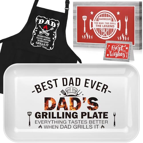 LEJIAJINW Vatertag Papa Geschenke für Männer Vater Opa Papa Geburtstagsgeschenk von Tochter Sohn Vatertag BBQ Grillplatte mit Schürze Geschenkbox für Ihn Ehemann Bruder Ostern Jahrestag