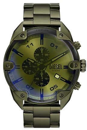 Diesel Orologio Spiked da uomo, movimento cronografo al quarzo con cinturino in acciaio inossidabile, 49 mm, Verde foresta