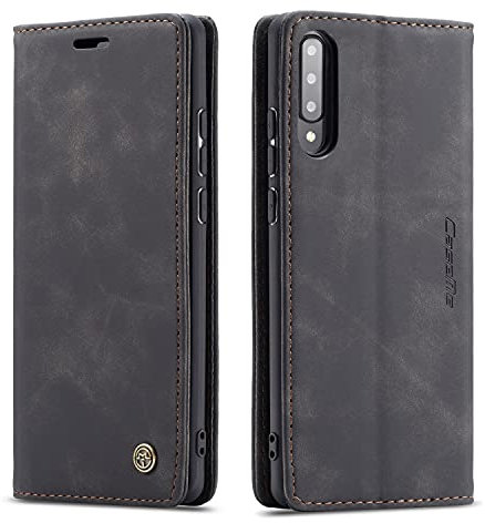 owlhold Hülle Samsung A70/A70S klapphülle Premium Lederhülle Weiches Vintage-Nubukleder Faltbare Ständer Schutzhülle Kartenfach Standfunktion stoßfest Handyhülle Samsung Galaxy A70/A70S -Schwarz