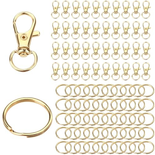 Schlüsselringe Karabinerhaken Klein Schlüsselanhänger Basteln Selber Machen Ringe Keychains Key Ring Karabinerhaken mit Drehgelenk (Gold 100pcs)