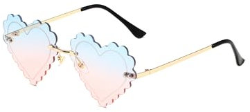 QVKUUT Lunettes de soleil élégantes en forme de cœur irrégulières sans monture pour les fêtes et la danse (Bleu/Rose)