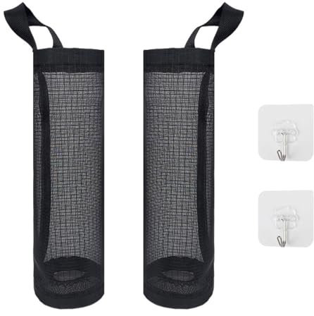 Fizzix Set di 2 porta sacchetti di plastica, organizer per la spesa, facile da usare, per cucina e casa