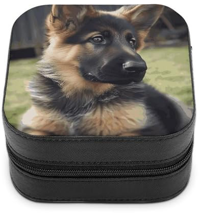GHEPSDW Deutsch Schäferhund Welpen Schmuck Box Kleine Reise Schmuck Organizer Tragbare Schmuck Fall Reise Mini Lagerung Organizer Tragbare Display Aufbewahrungsbox für Ringe Ohrringe