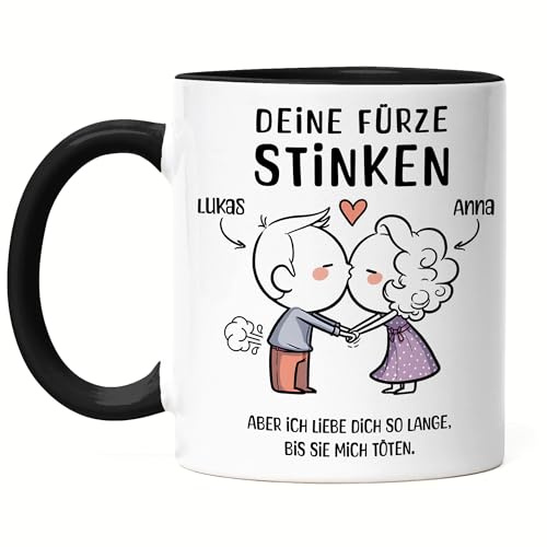 Kiddle-Design Valentinstag Tasse Personalisiert Geschenk Valentinstag für Ihn | Witziges Geschenk Jahrestag Freund & Freundin, Paar Pärchen Sie & Ihn Furzen - Emaille Blau