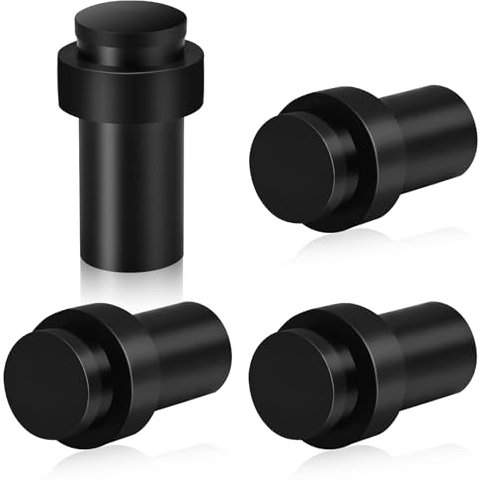 Door Stopper, 85mm Floor Wall Mounted Door Stops Black,4 Pack Stainless Steel Door Stoppers with Dampening Rubber Tip,Modern Tall Doorstop Wall Protector for Indoor Outdoor